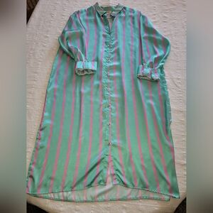 UMGEE Button-Front Mint Green & Pink Stripe Shirt Dress